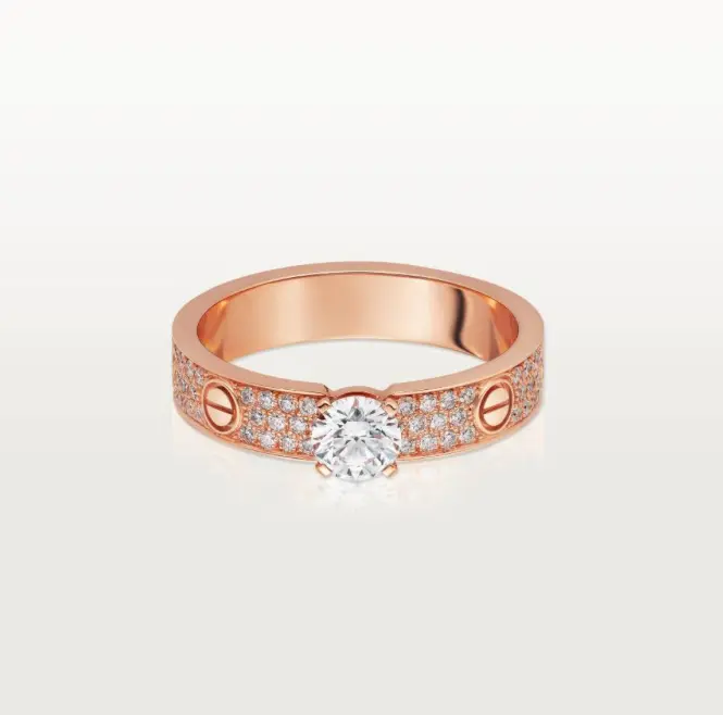 Pre-owned Cartier LOVE ring, full paved, inlaid with a big dia，18K rose gold，full set