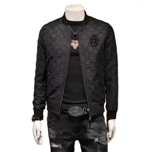 Mens Casual Baseball Collar Coat Thin Badge Style Menswear Jackets Tops Long Sleeve Black western clothing jackets business casual tops baseball collar jacket baseball collar jacket lightweight jacket  lightweight jacket casual wear clothing