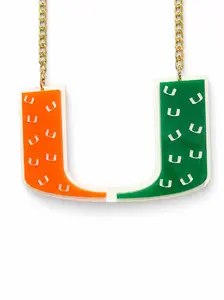Custom Orange & Green Acrylic Fan Chain – Sports Inspired Pendant Necklace