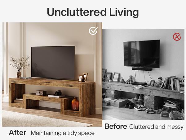 LITTLE TREE 63-Inch TV Stand for 55/60/65/75-Inch TVs, Farmhouse Entertainment Center with Open Storage Shelves, Rustic Brown Television Console for Living Room, Bedroom