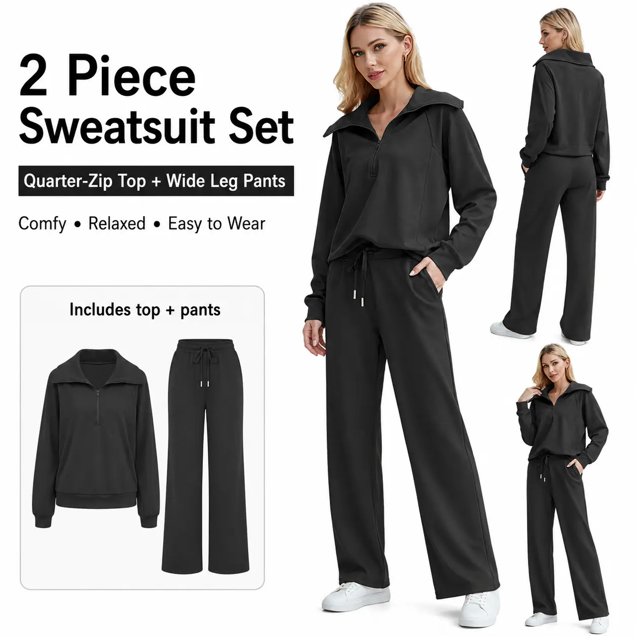 OFEEFAN Womenswear Lounge Sets For Women 2026 Half Zip Sweatshirt And Wide Leg Sweatpant 2 Piece Outfits Sweatsuit Tracksuit Fashion Enthusiast  Casual Outing Clothes