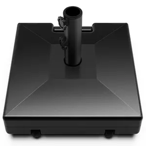 Heavy Duty Umbrella Base with Wheels & Handle, Fillable Rolling Square Patio Umbrella Stand for Outdoor Patio, Pool, Deck & Garden, Windproof Umbrella Base Fits Multiple Umbrella Sizes, Includes 2 Knobs, Black，Outdoor Fun