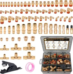 76 count Brass DOT Air Line Fittings Kit Push Lock Air Fittings Push to Connect Fittings NPT Thread & Quick Connect Air Hose Fittings for DOT Air Line Air Hose Pneumatic Tubing