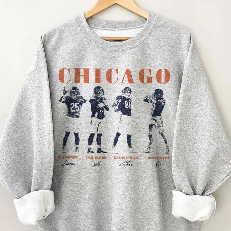 Chicago Football Vintage Shirt, Caleb Williams Colston Loveland Sweatshirt, Kyle Monangai Luther Burden III Tee