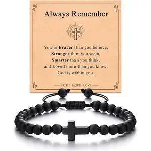 Handmade Colorful Braided Rope Cross Lucky Protection Pray String Bracelet Inspirational Religious Christian Friendship Couple Adjustable Wrist Jewelry for Women Men