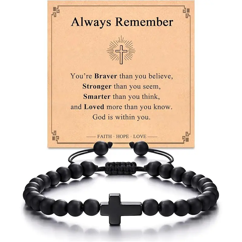 Handmade Colorful Braided Rope Cross Lucky Protection Pray String Bracelet Inspirational Religious Christian Friendship Couple Adjustable Wrist Jewelry for Women Men