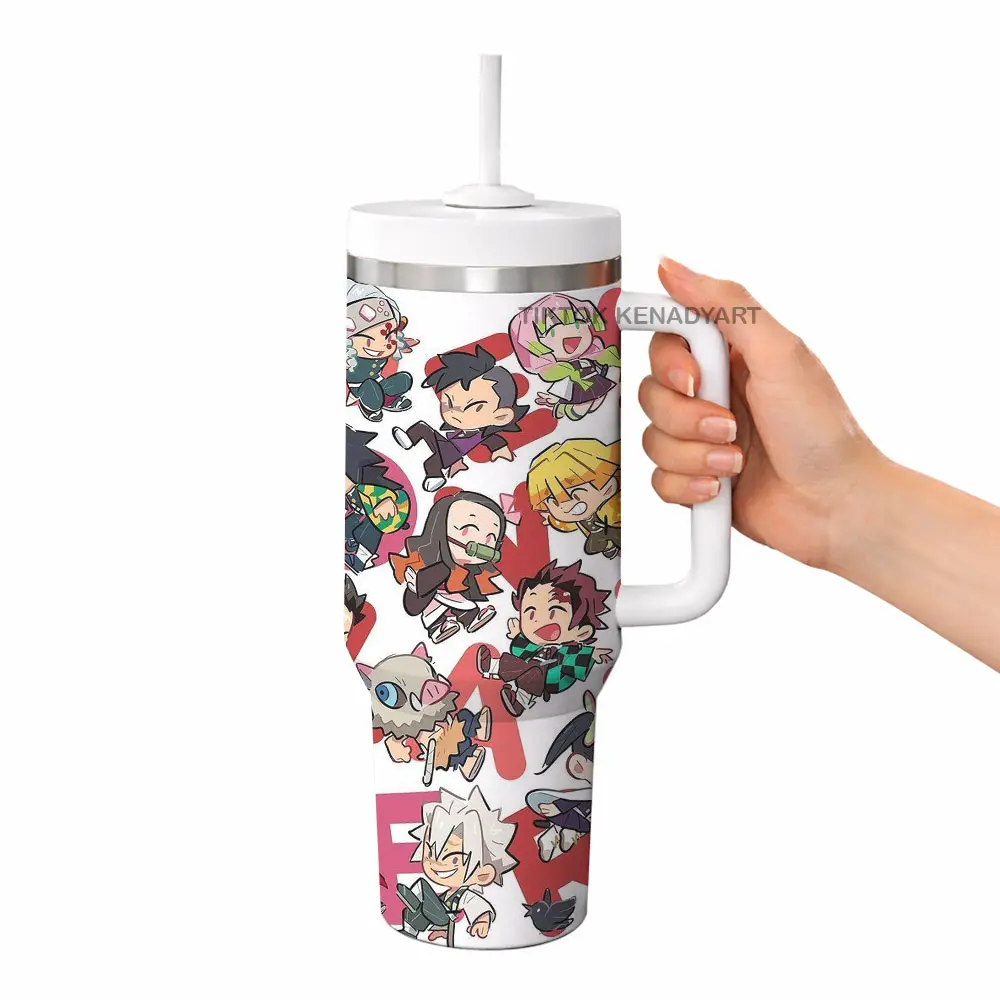 Anime Tumbler With Handle 40oz, Stainless Steal Leak Proof Keep 12h Icing, Demon Slayer JJK Chainsaw Man Dandadan Anime Manga Gift For Fans