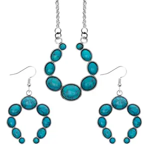 Squash Blossom Turquoise Jewelry Set | Western Squash Blossom Necklace and Earrings