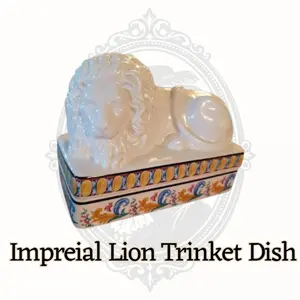 Vintage Elizabeth Arden Imperial Lion Trinket Dish 1979 – Hand Painted Japan