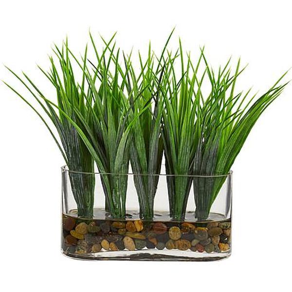 Nearly Natural 9" Vanilla Grass Artificial Plant in Oval Vase