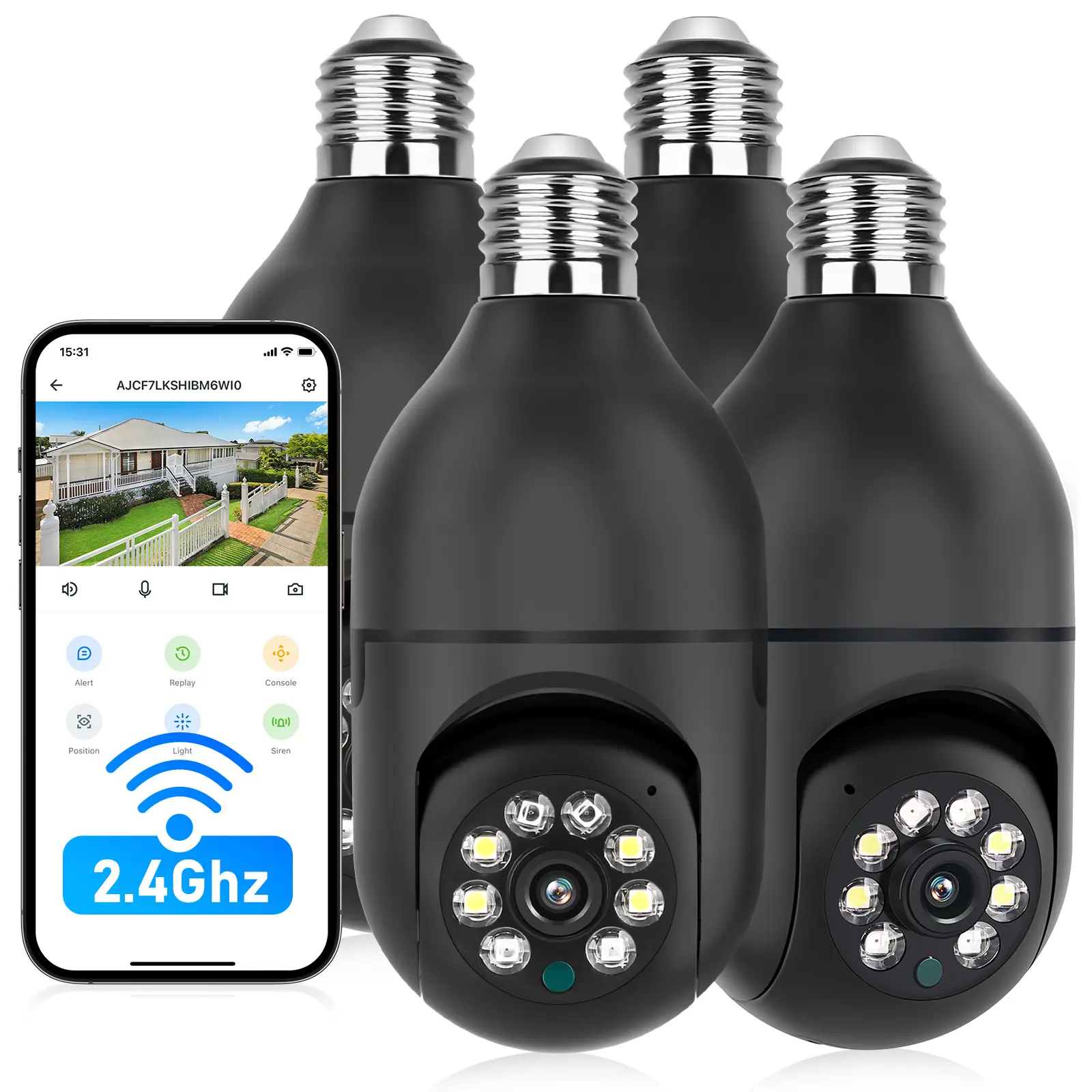 Jennov 2K WiFi Light Bulb Security Camera Wireless Outdoor 3MP HD Night Vision Auto Tracking AI Human Detection 2.4 GHz Wi-Fi Easy Install