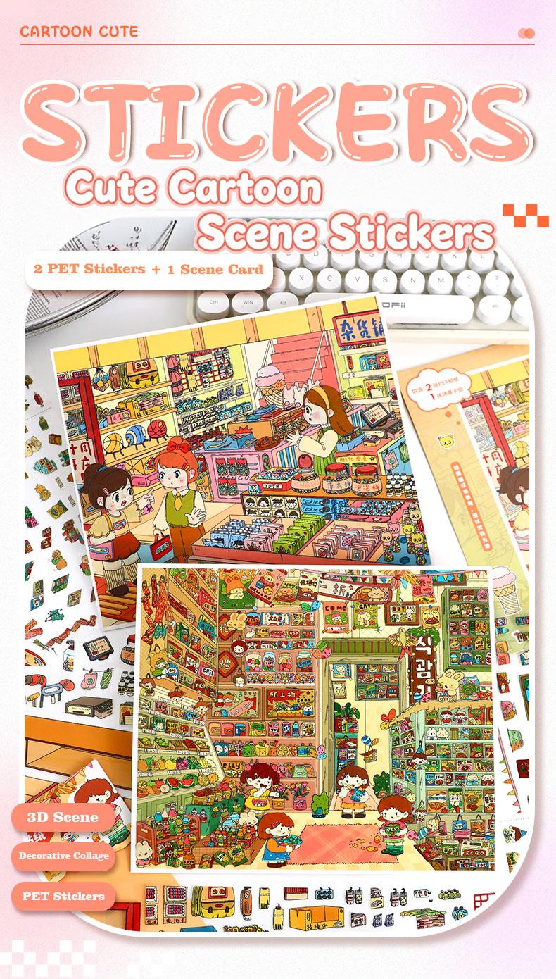 Corner Store Series – 3D Scene Sticker Kit,DIY Kawaii Diorama for Journaling & Scrapbooking,Nostalgic Cute Gift for Girls & Kids,PET Sticker Set