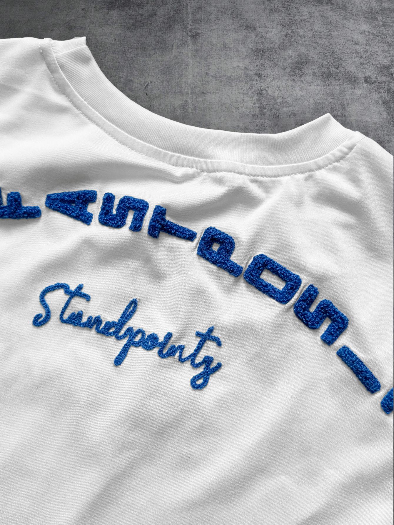 Unisex two-piece set, cropped Y2K street style. Short-sleeve loose oversized top featuring a curved back and towel embroidery with lettering. Perfect for summer fashion styling and trendy parties; an ideal gift for a boyfriend or husband.