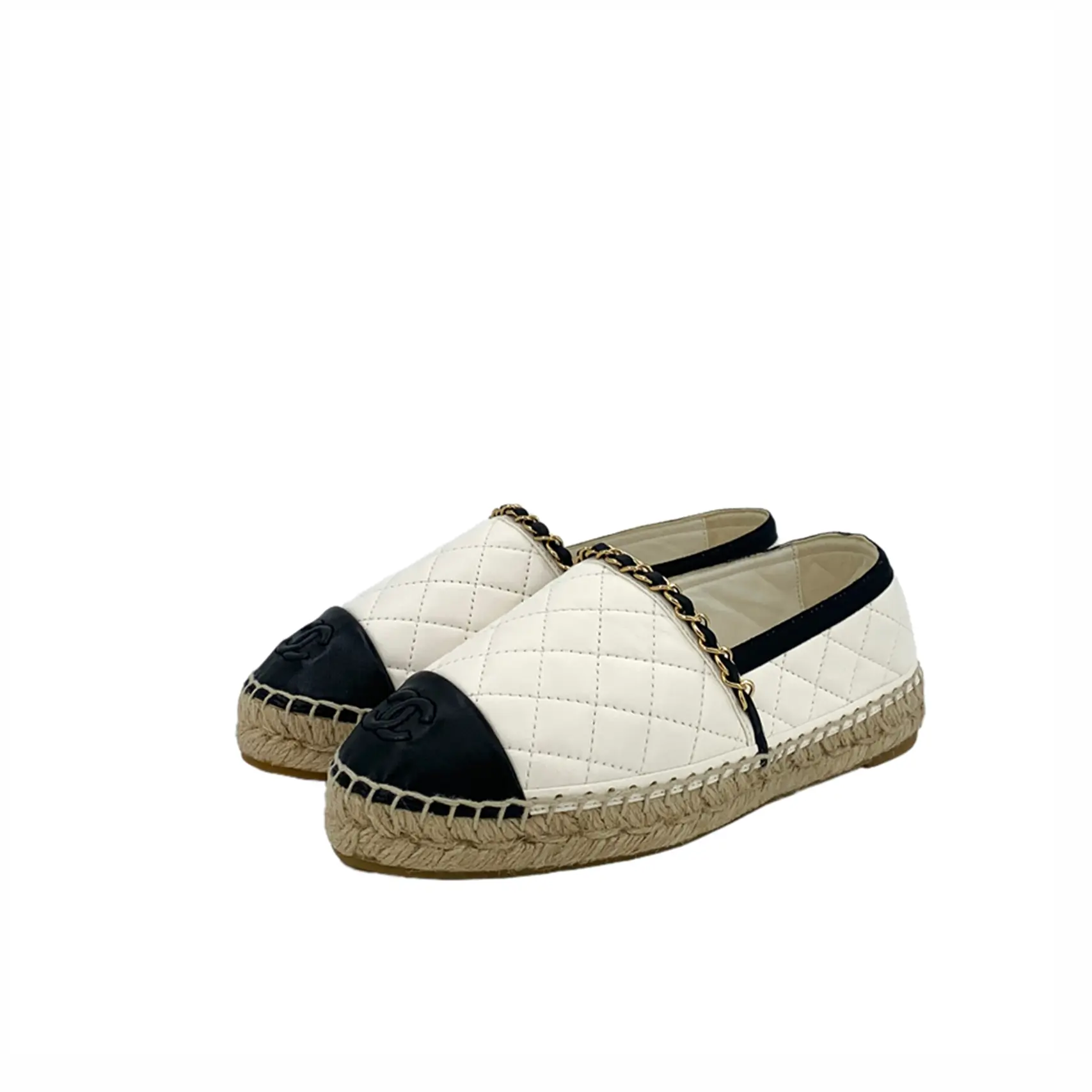 RDLTS— Chanel White Quilted Espadrille Flats Size US 5.5