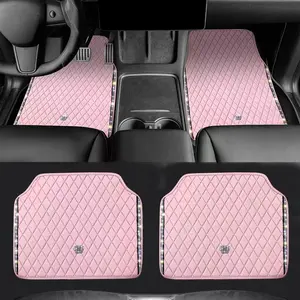 Sparkling Crown Car Mats with Rhinestone Trim – Universal Fit for All Vehicles, Waterproof PU Leather, Anti-Slip Backing, 4-Piece Set – Elevate Your Car Interior with Glamorous Bling Accessories (Black/Pink/Red)