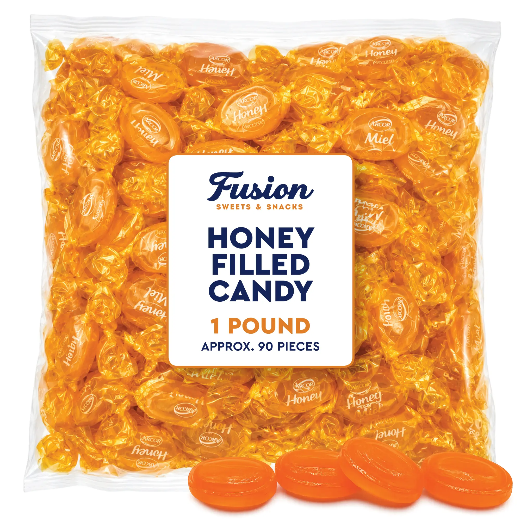 Honey Filled Hard Candies - 1 lb Bulk Candy Pack, Individually Wrapped, Soft Honey Center, Dairy Free Everyday & Party Snacks, Cupboard
