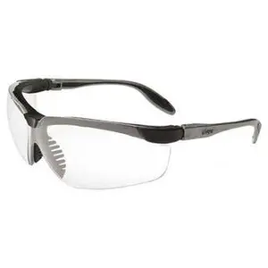 UVEX Clear Lenses, Framed Safety Glasses Anti-Fog, Scratch Resistant, Pewter/Black Polycarbonate with Elastomer Frame, Adjustable Temples, Size S, Wrap Around S3700X