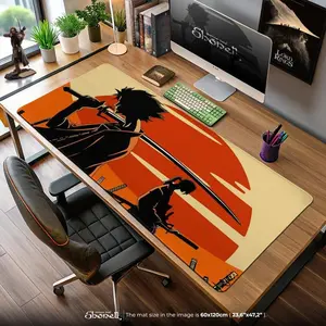 Samurai Champloo Mouse Pad – Mugen & Jin Sunset Katana Silhouette Art, Anime Gaming Desk Mat, Edo Samurai Otaku Gift