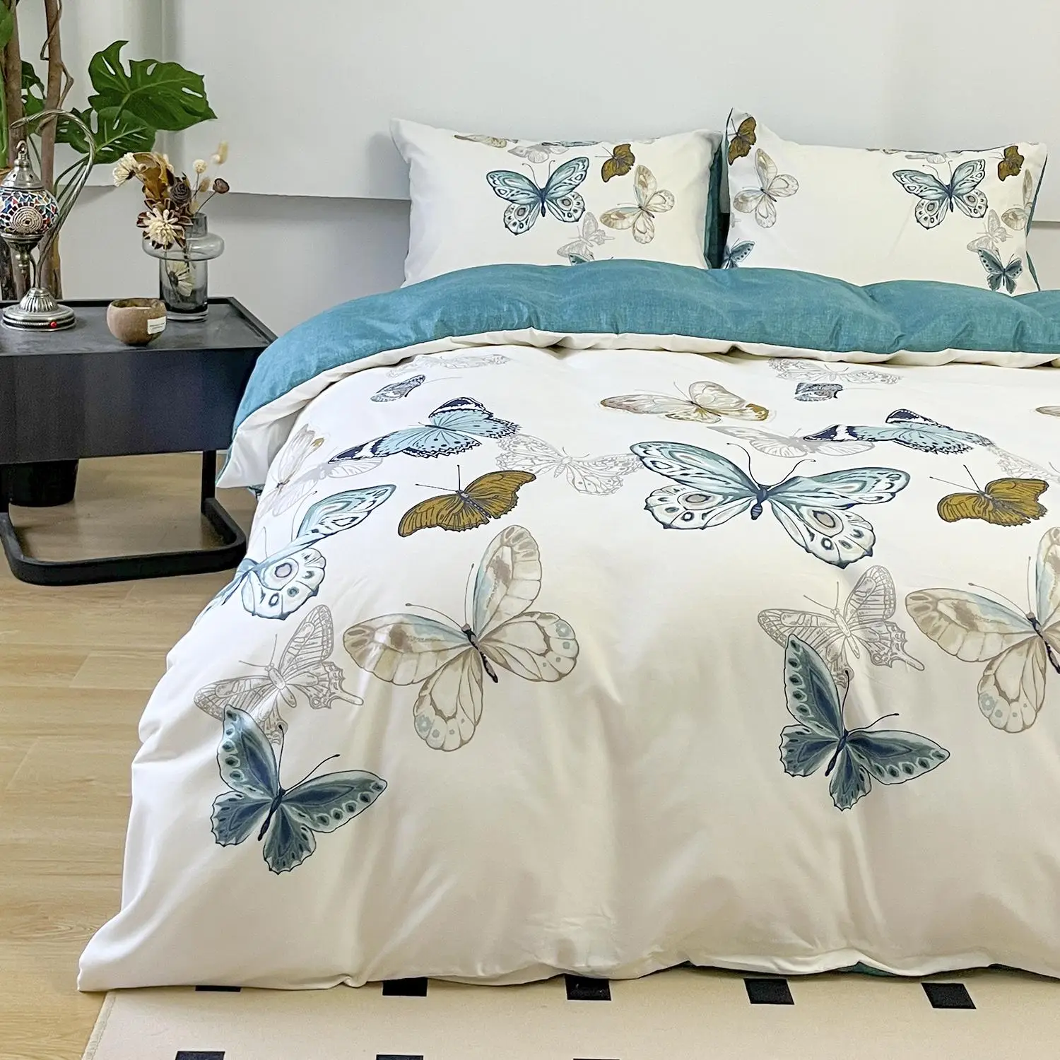 Room Decor Butterfly Print Duvet Cover Set, 2/3 Counts Duvet Cover & Pillowcase without Filler, Bedroom Decor, Bedroom Accessories Bedding Set for Hom