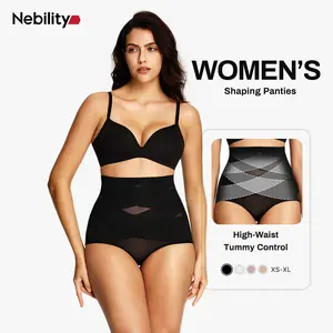 Nebility Women Hi-Waist Double Core Shaping Panty Basic Compression Womenswear Highwaist Tummy Control High Waisted Shapers Black summerwins