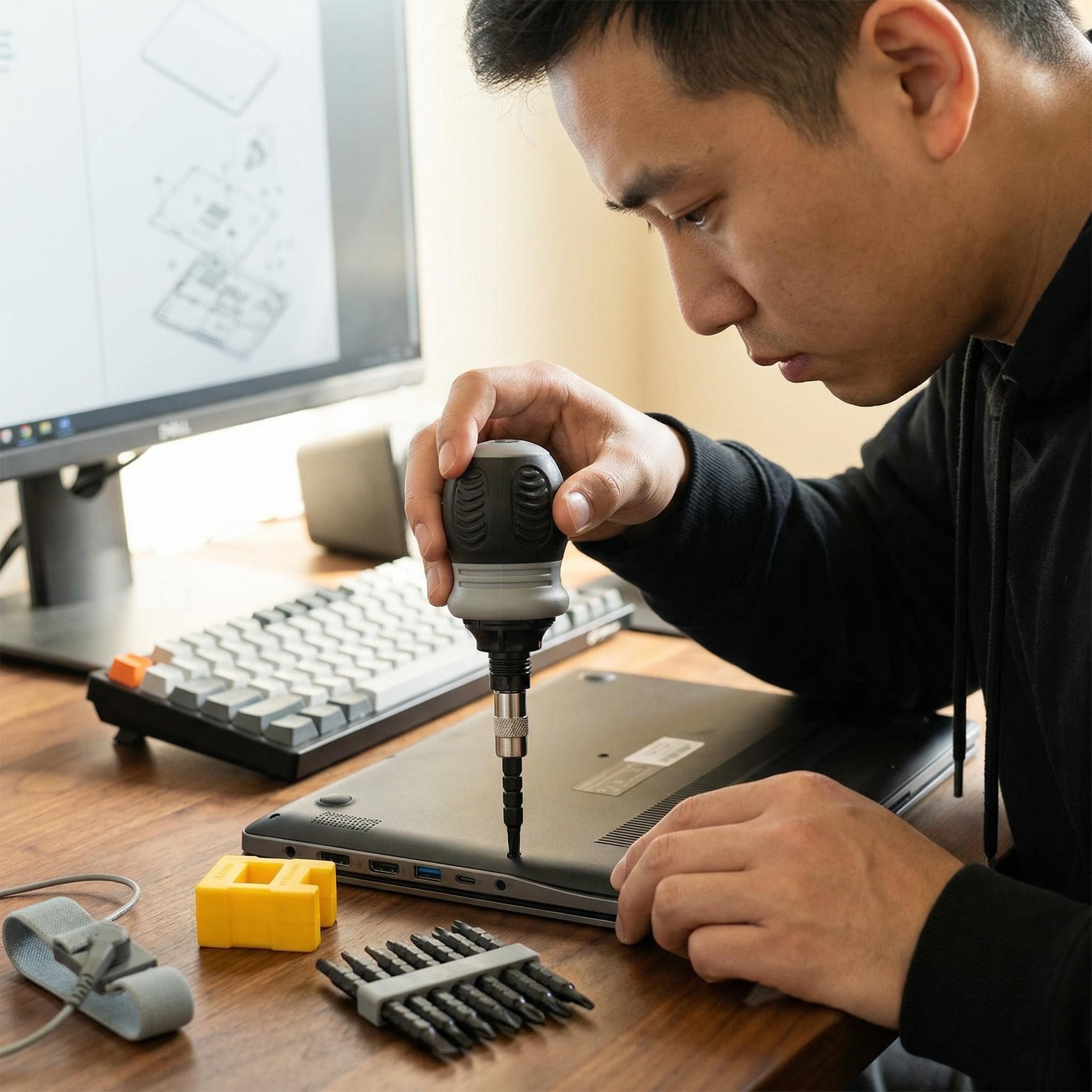 Ratchet Screwdriver 13-Piece Set+Magnetizer,CR-V Bits,Fast ReverseShort ratchet screwdriver CR-V hardened hard dual-purpose screwdriver head Telescopic dual-purpose screwdriver cross Slotted screwdriver head Screwdriver powerful magnetic multi-function