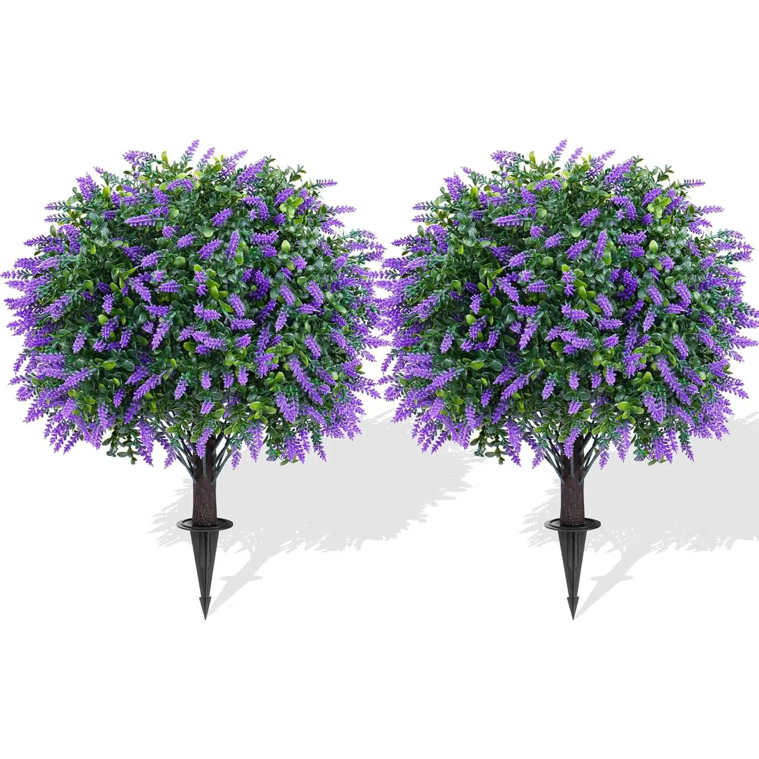 FZHCZWZX 2-Pack 16in UV-Resistant Plastic Lifelike Artificial Lavender Topiary Balls with Ground Spike, Decorative Fake Tree Ornaments for Garden, Indoor-Outdoor Home Decoration, Garden Decoration