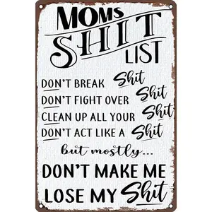 Vintage Art Metal Tin Sign Mons Shit List Dont Break Retro Wall Decor for Home Bathroom Garden Man Cave Bars Restaurants Cafes Office Store Decor Mother's Day Gift Fathers Day Gift