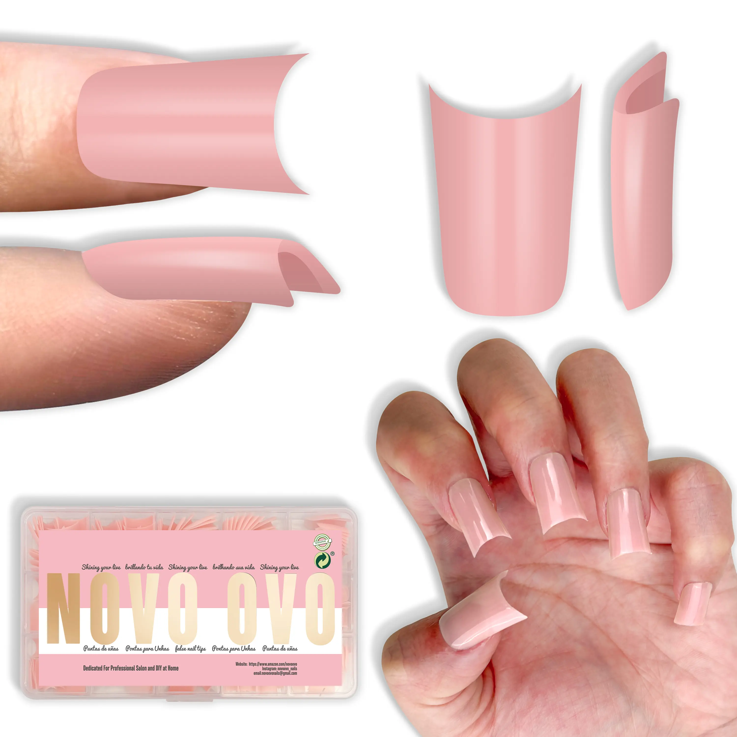 【Clearance Sale】NOVO OVO Finger/ Toe ;Transparent / White French / Solid Colors; Lengths: Short / Medium / Long / XL / 4XL; Shapes: Square / Stiletto / Duck / Coffin / Crescent / Oval; Soft Gel Nail Extensions — Full-Cover False Nails for Salon & DIY Use