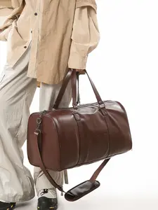 Men's Solid Color Large Capacity Travel Bag, Fashionable Simple Casual PU Leather Duffel Bag with Adjustable Strap, Versatile Travel Bag for Travel, Gym, Travel Luggage