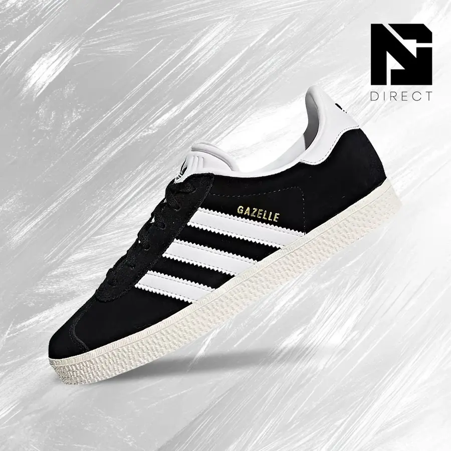 Adidas Gazelle Core Black Cloud White Gold Metallic (GS)– Women's Lifestyle Sneakers – Shose For Woman-Vintage-Spring & Summer-Inspired Running Shoes, Shock-Absorbing Comfort, Gym To Streetwear Casual Wear-Back to School– BB2502