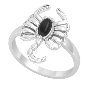 Black Stone Inlaid Scorpion Ring - 925 Sterling Silver