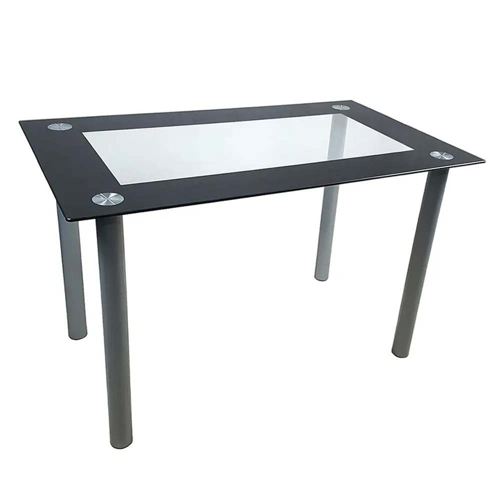 Tempered Glass Dining Table, 4,Seat Clear Glass Top with Stainless Steel Frame for Modern Dining Room & Kitchen, 110x70x75cm