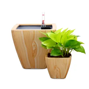 YYDS 2-Pack Smart Self-watering Planter Pot for Indoor and Outdoor - Light Wood - Square Cone