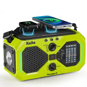 Kaito Voyager X Emergency Radio with NOAA Weather Alert AM/FM/Shortwave Solar & Hand Crank Power Wireless Charging SOS Alarm, LED Flashlight & Reading Lamp Survival & Preparedness Gear