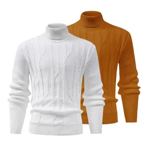 2 Pack Men's Cable Knit Turtleneck Sweaters Slim Fit Pullover Winter Warm Thermal Tops Bundle