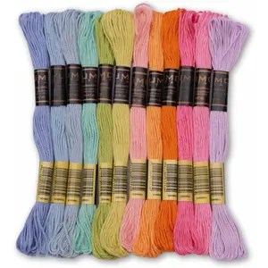 Pack of 12 Popular Colours Premium Embroidery Thread 100% Egyptian Cotton Premium Skeins Cross Stitch Embroidery Floss Oeko TEX Certified 12 Spring Macaron