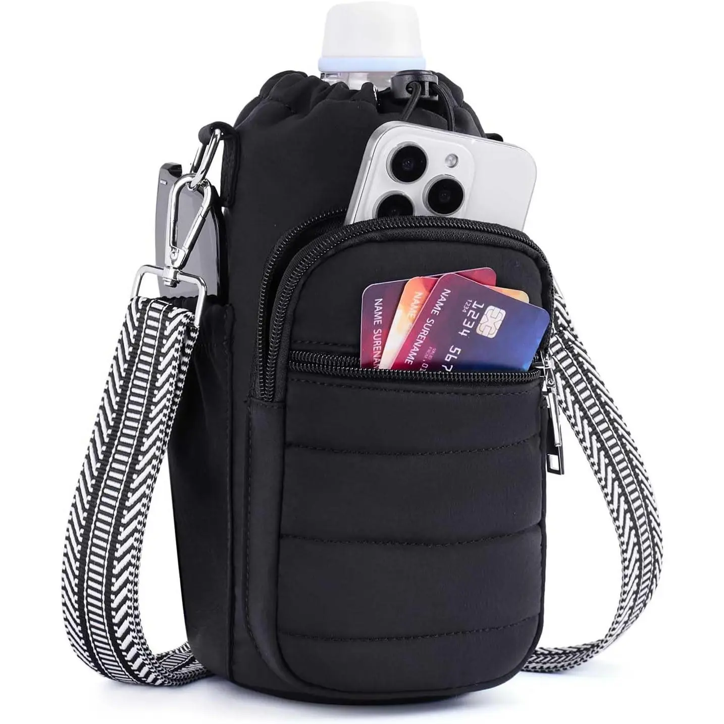 Water Bottle Bag 40 oz Crossbody Holder for Walking Hiking Insulated Carrier Purse with Adjustable Strap