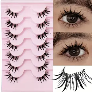 7 Pairs Half Eye False Eyelashes, Wet Look Manga Lashes, Fluffy Volume Eyelashes, Japanese Anime Cosplay Style, Spiky Design for Dramatic Look, Cosmetic