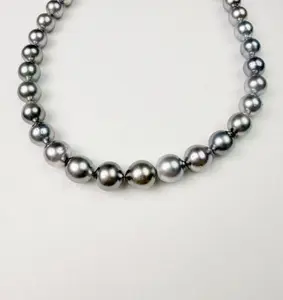 Black Tahitian  Platinum Grey Full string Necklace 8.5-11mm Seawater Pearl Full String Necklace (40+5cm)