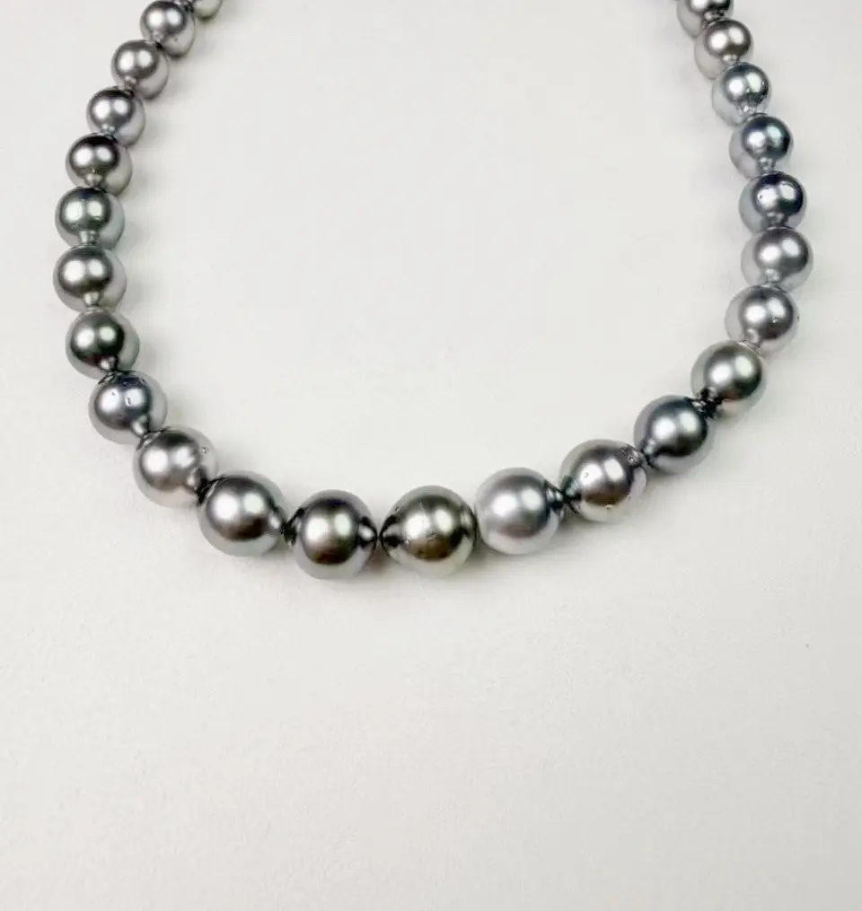 Black Tahitian  Platinum Grey Full string Necklace 8.5-11mm Seawater Pearl Full String Necklace (40+5cm)