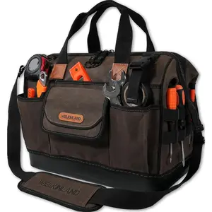 45-Pockets Waxed Canvas Tool Bag, 16-Inch electrician tools bag, Hard-Bottom HVAC tools bags, Large-Open technician, tool bag, Maintenance tool bag