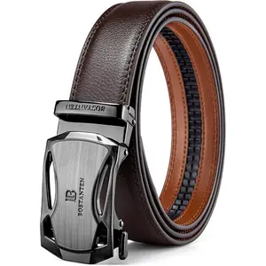 Mens Belt Leather Ratchet Belt For Men Dress and Casual with Adjustable Buckle, Trim to Fit