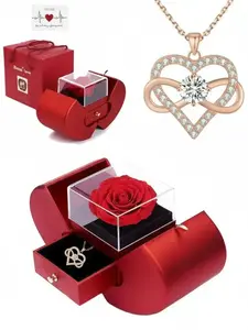 Eternal Heart Shaped Necklace and Apple Gift Box, Birthstone Pendant Jewelry for Women, Perfect for New Year, Christmas, Valentine's Day, Mother's Day