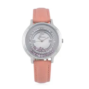 Shop LC Genoa Multi Color Cubic Zirconia CZ Miyota Japanese Movement Watch with White Genuine Leather Strap Ct 0.25 Birthday Gifts