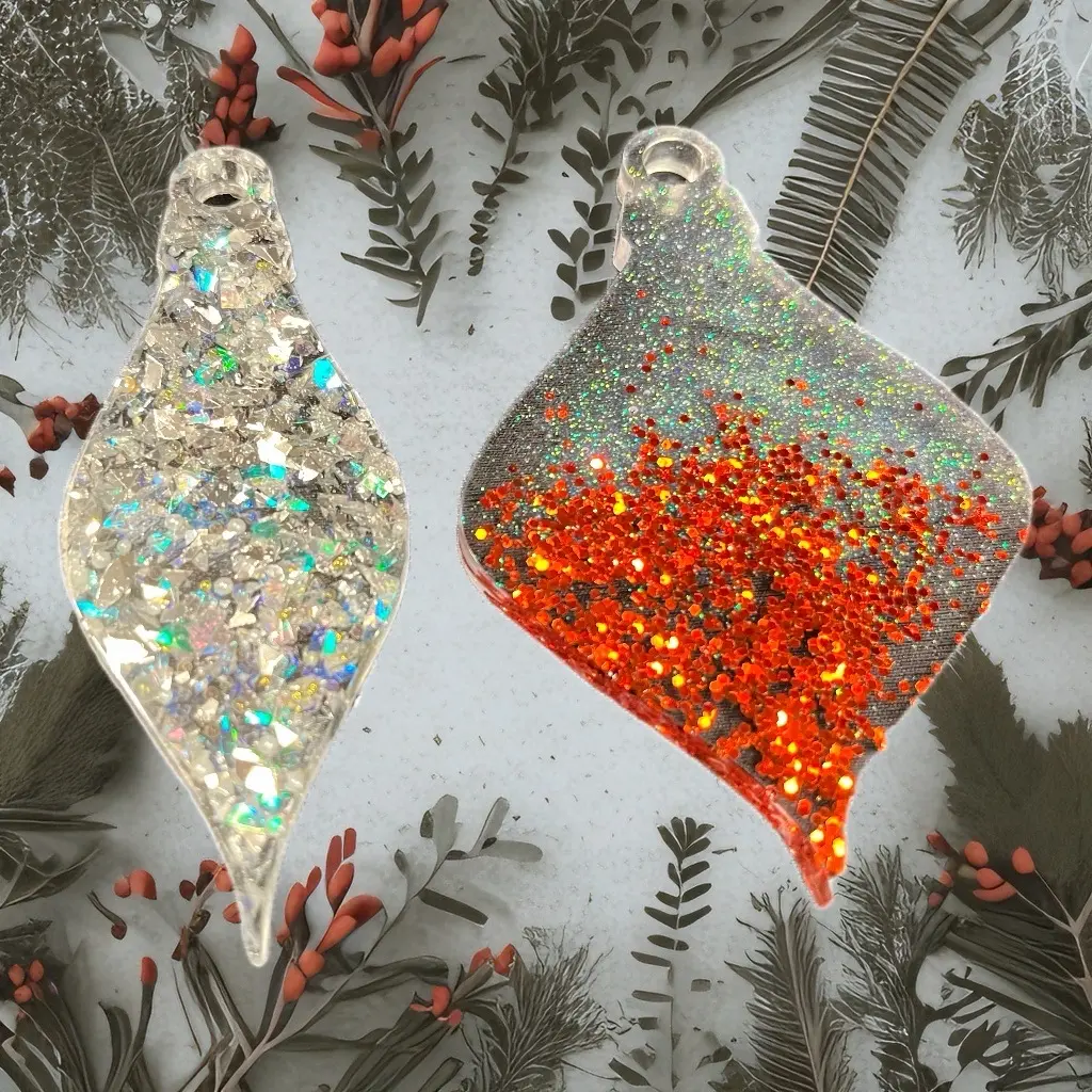 Handcrafted Epoxy Christmas Ornament Set – Assorted Designs and Colors