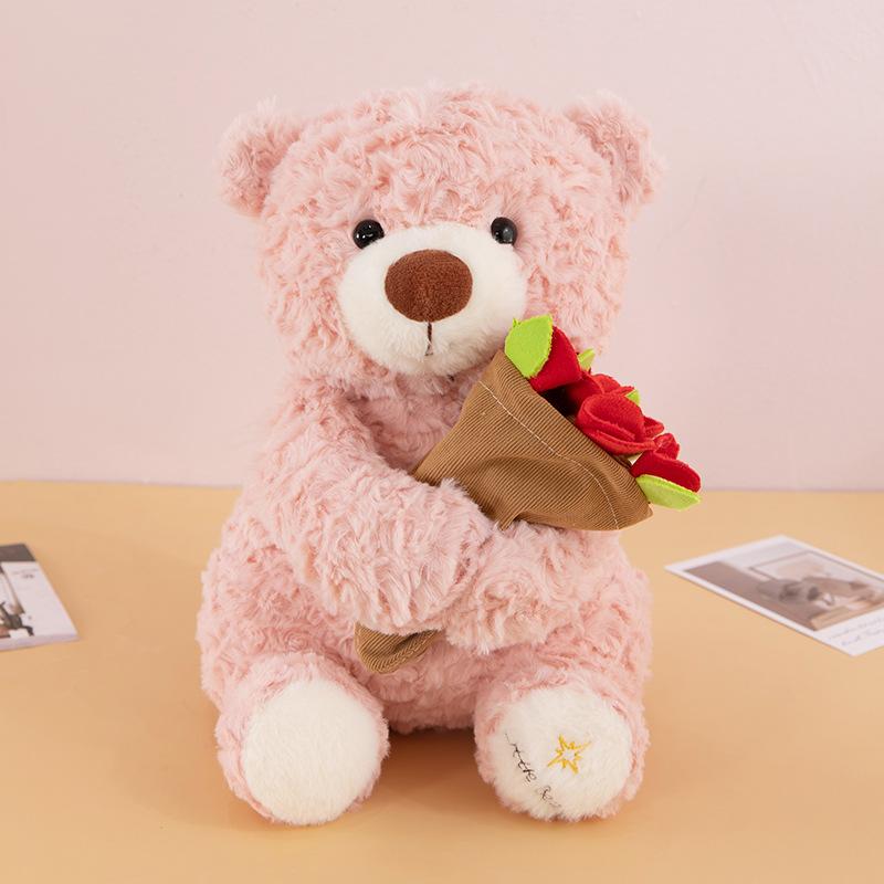 Plush Teddy Bear with Rose Bouquet, Soft Stuffed Animal Toy, Perfect Gift for Valentine's Day, Anniversaries, Birthdays, Romantic Occasions, Soft Cuddly Gift