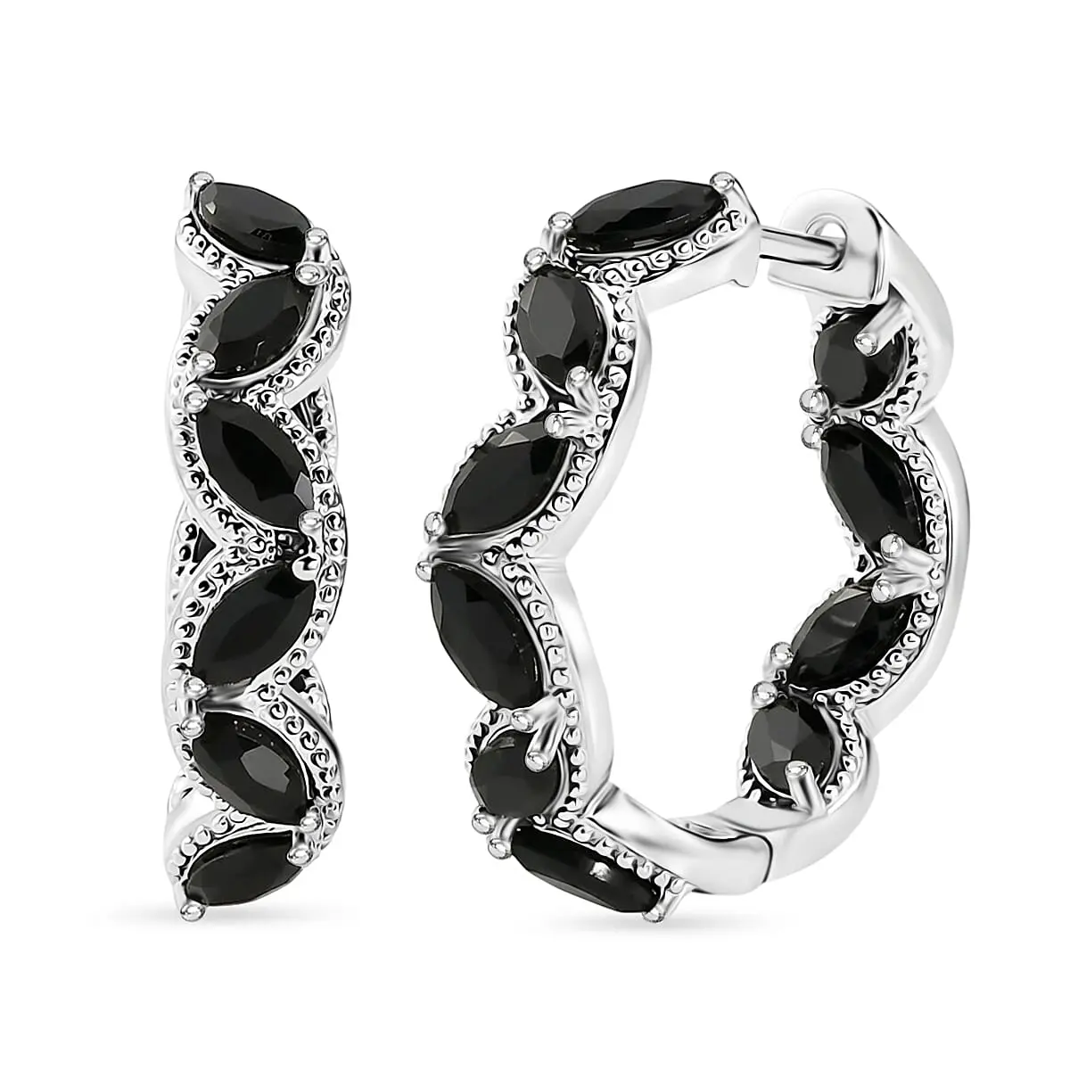 EverTrue Thai Black Spinel Hoop Earrings in Platinum Bond 6.60 ctw