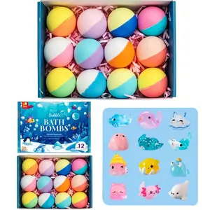 12pcs Kids Bath Bombs Essential Oil, Bubble Bath Set with Toys, Calm Baby Bath Time, Fun and Relaxing Bath Experience
