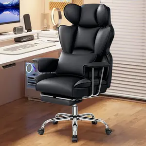【Black Friday & Cyber Monday】Office Desk Chair, Big and Tall Executive Office Chair with Footrest, Leather Computer Chair, Ergonomic Reclining Chair High Back with Lumbar Support, Large Home Office Chair (Black)