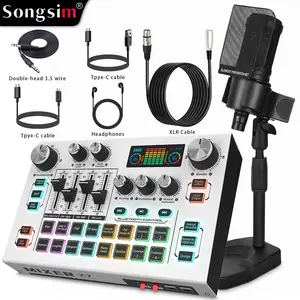 Songsim X7+AT2020  faders & knobs for vocals accompaniment and reverb. One-click effects: ducking auto-tune voice changer, noise reduction scene presets AT2020-grade mic crisp vocals low background noise great for singing voiceovers and streaming